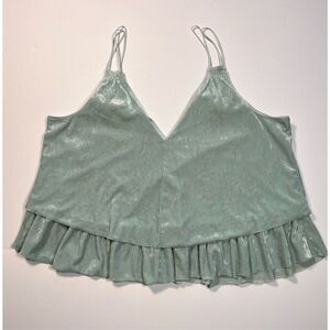 Aerie Layered Double Strap Crushed Velvet Subtle Crop Tank Mint Green Size Large